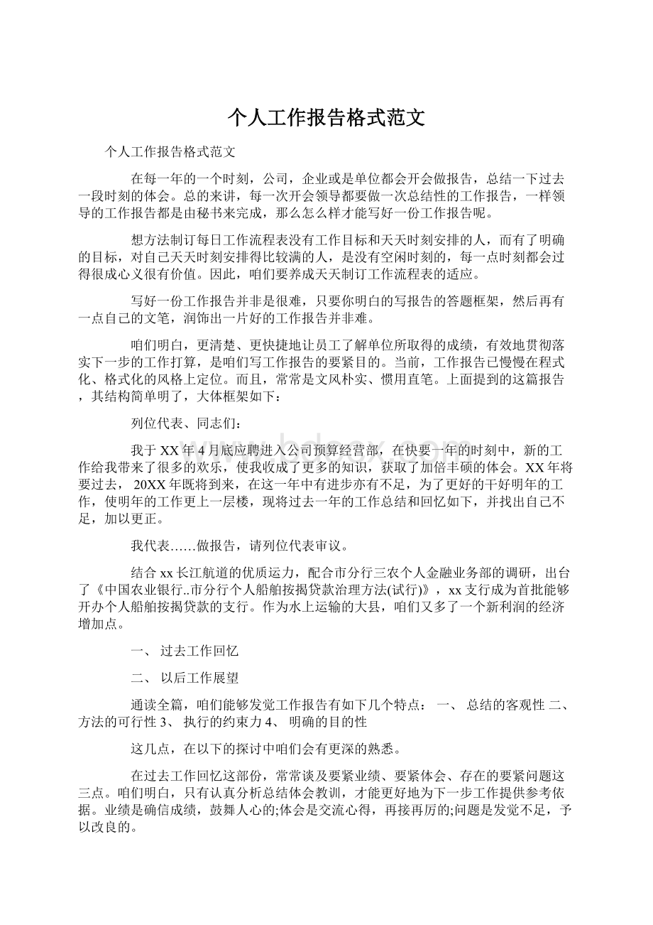 个人工作报告格式范文.docx