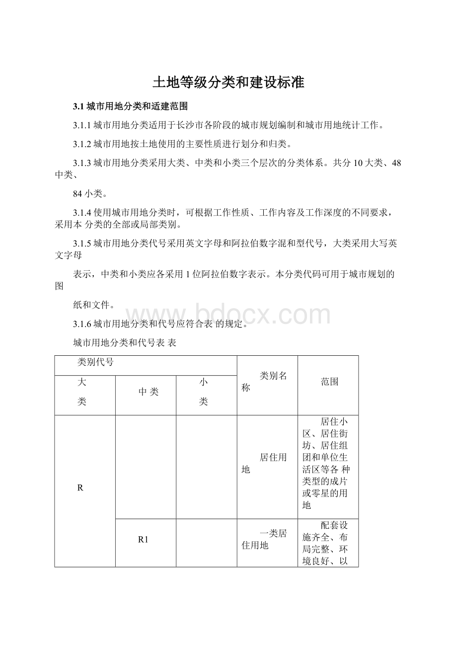 土地等级分类和建设标准文档格式.docx