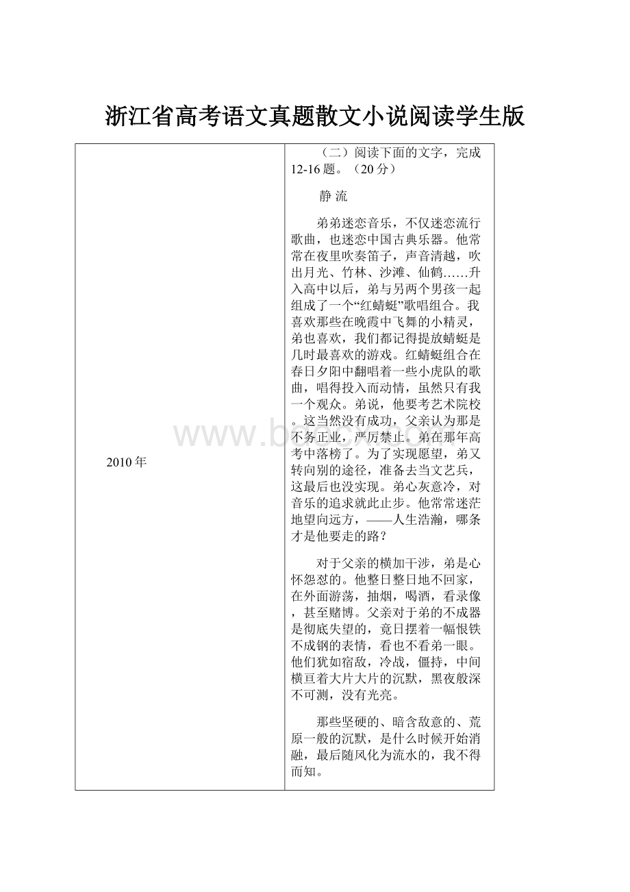 浙江省高考语文真题散文小说阅读学生版.docx