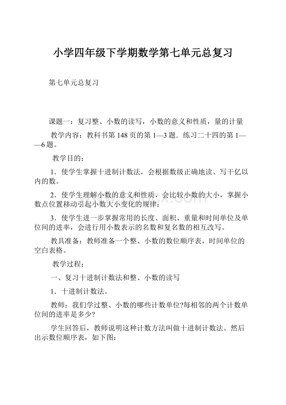 小学四年级下学期数学第七单元总复习.docx_第1页