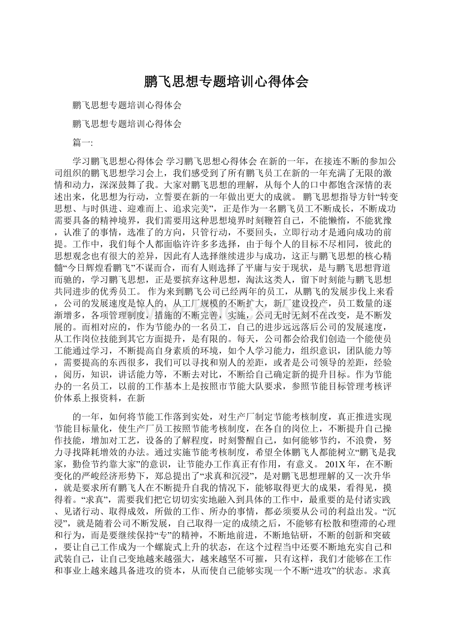 鹏飞思想专题培训心得体会.docx_第1页