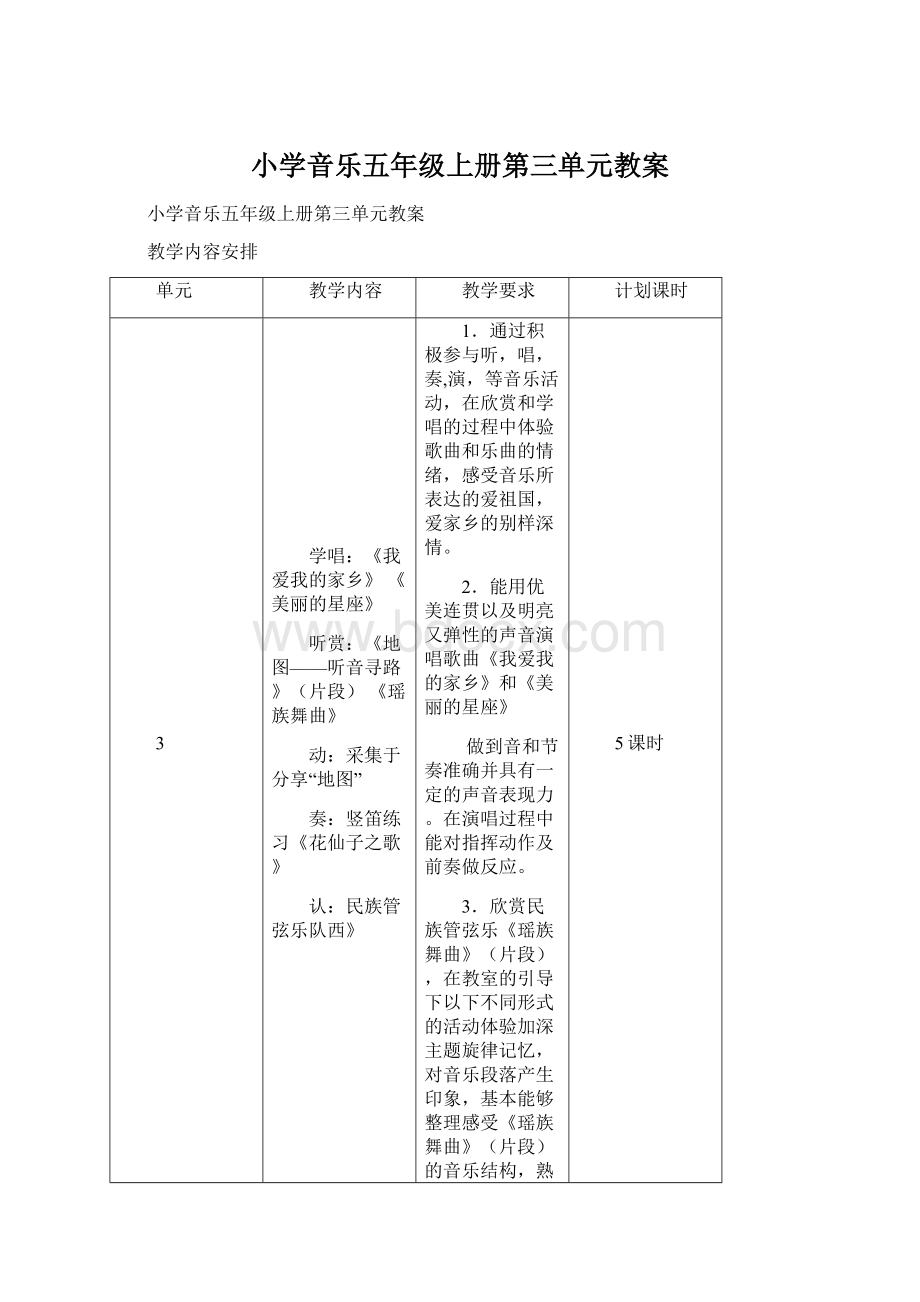 小学音乐五年级上册第三单元教案Word文件下载.docx_第1页