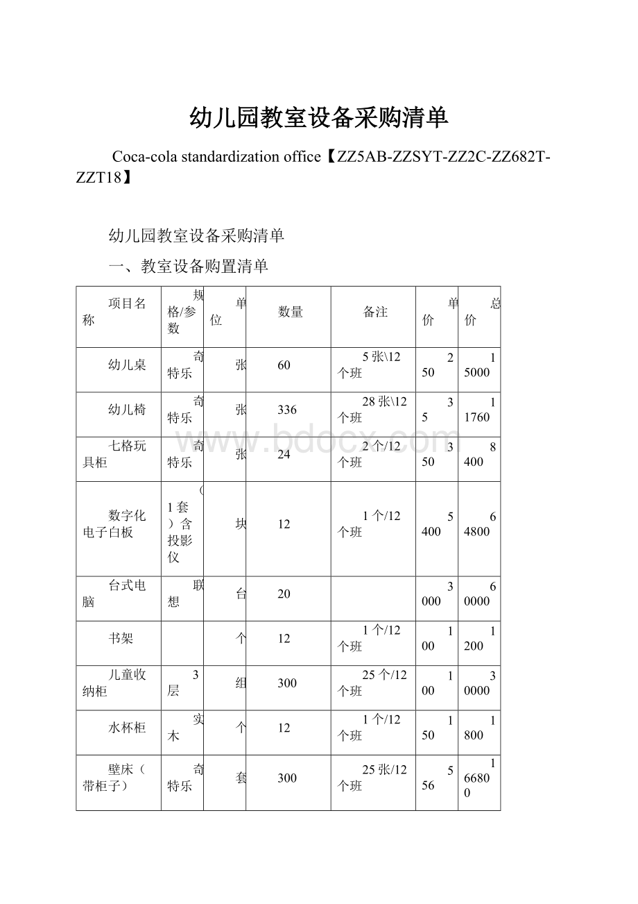 幼儿园教室设备采购清单Word下载.docx_第1页