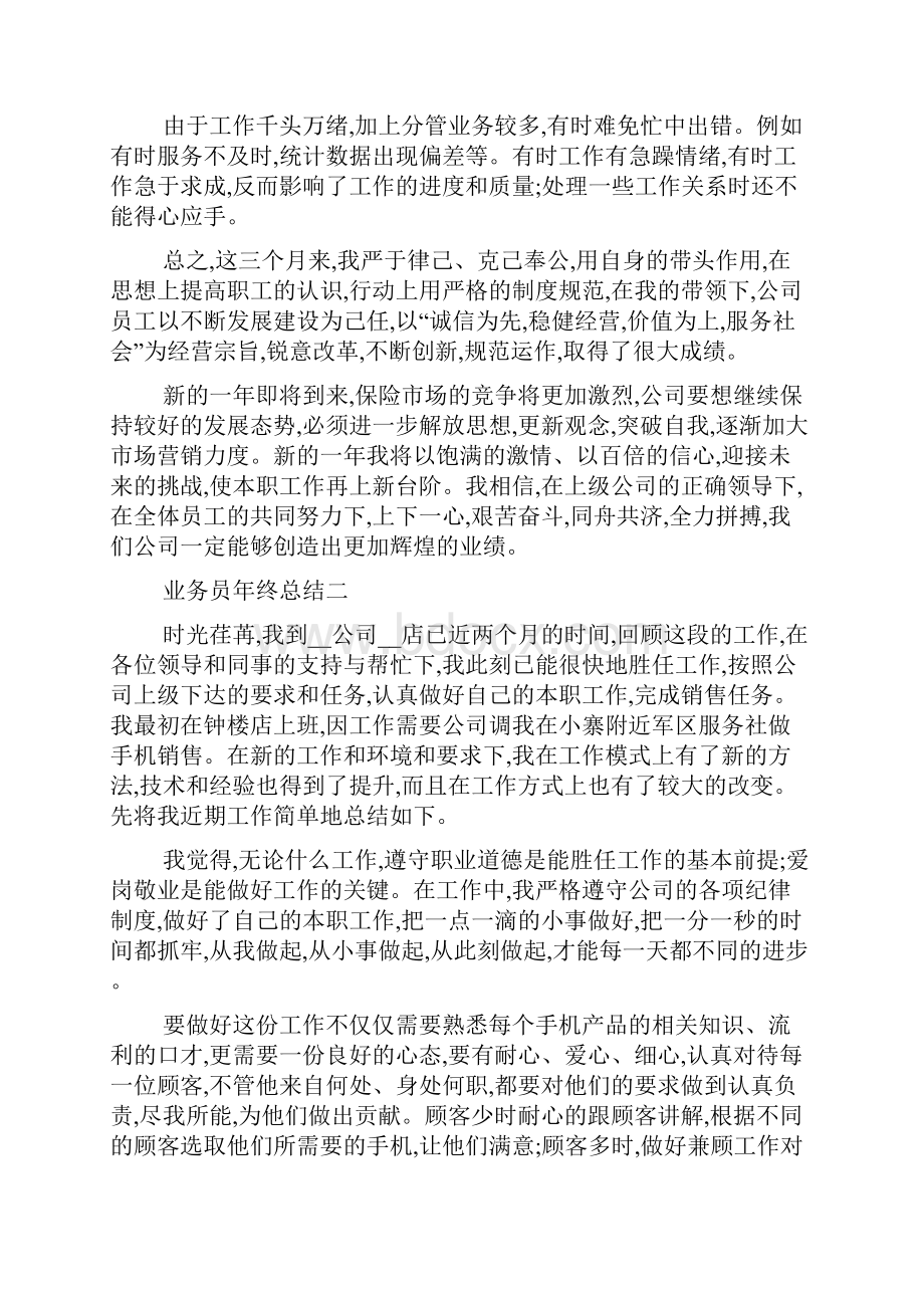 业务员年终总结范文精选5篇Word文档下载推荐.docx_第3页