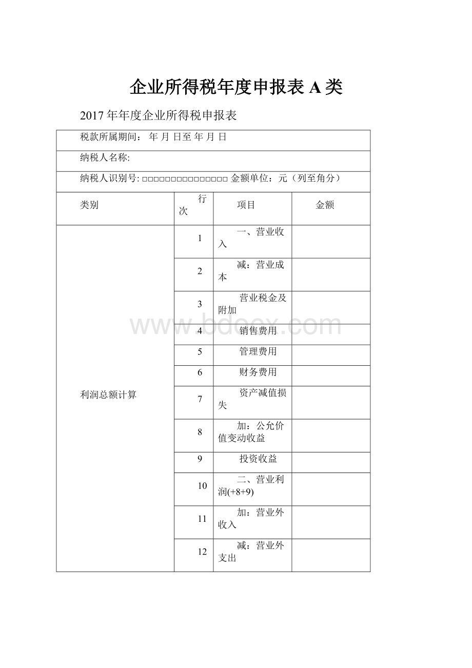 企业所得税年度申报表 A类.docx