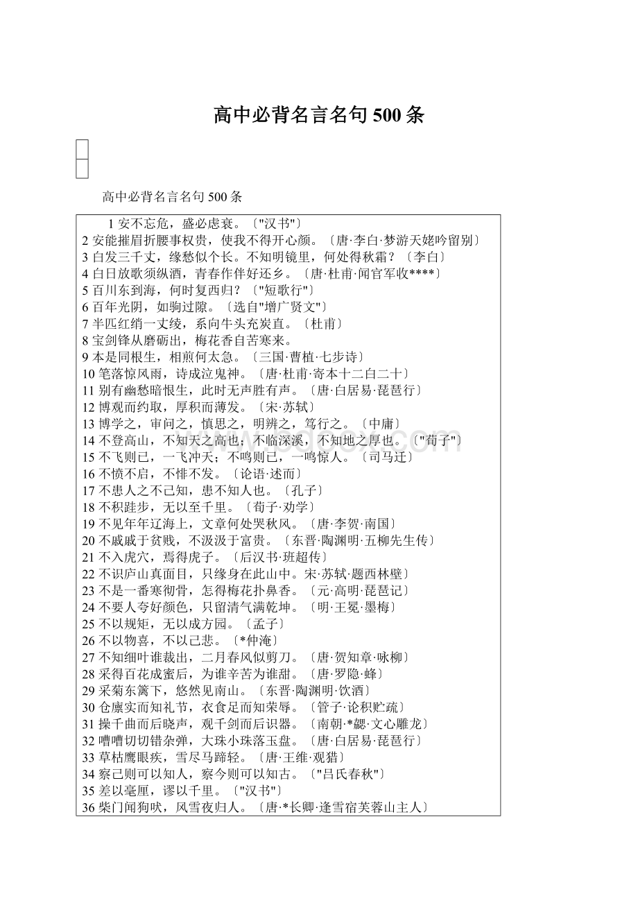 高中必背名言名句500条.docx_第1页