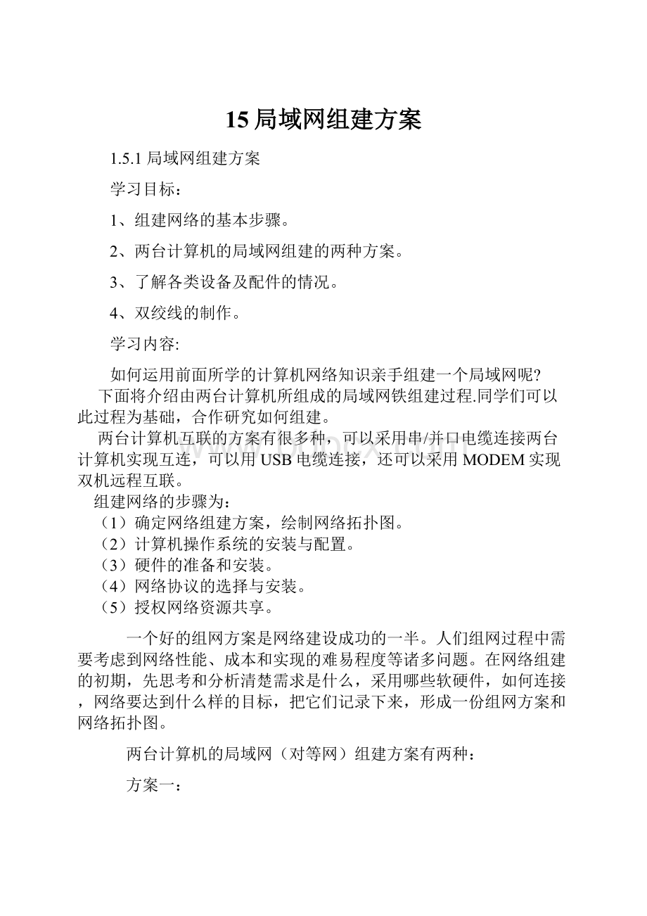 15局域网组建方案Word格式文档下载.docx