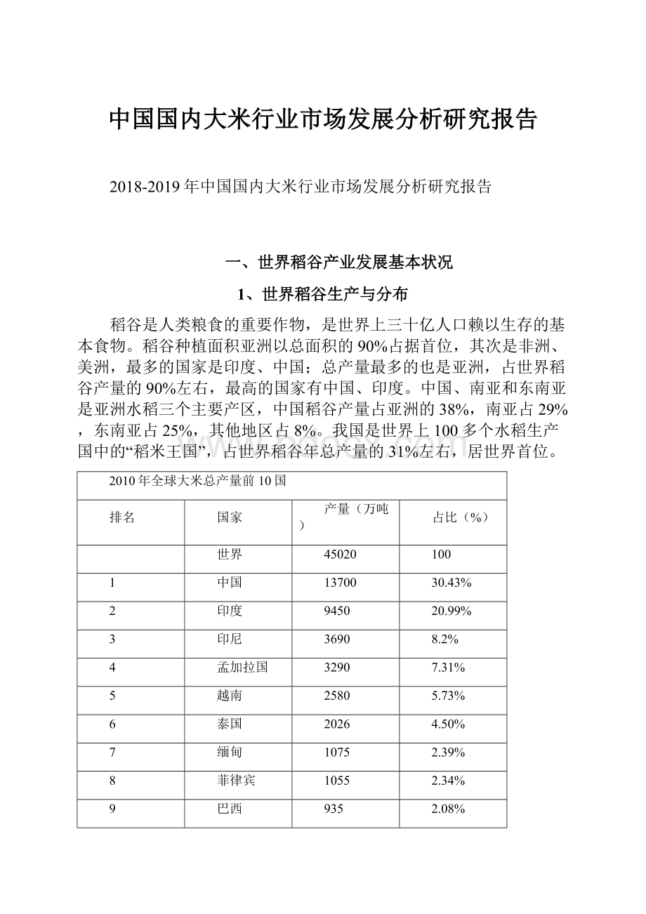 中国国内大米行业市场发展分析研究报告.docx