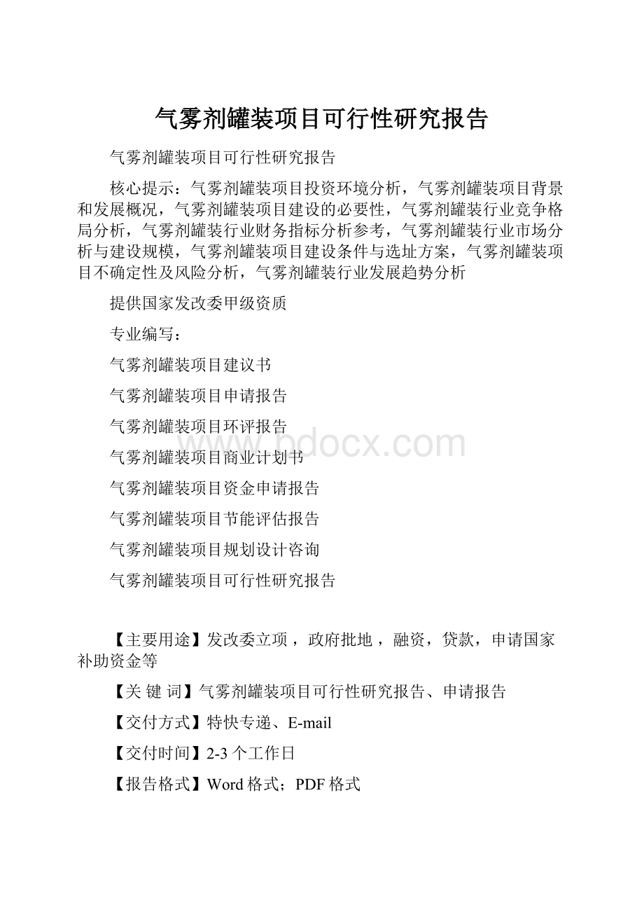 气雾剂罐装项目可行性研究报告Word格式文档下载.docx_第1页