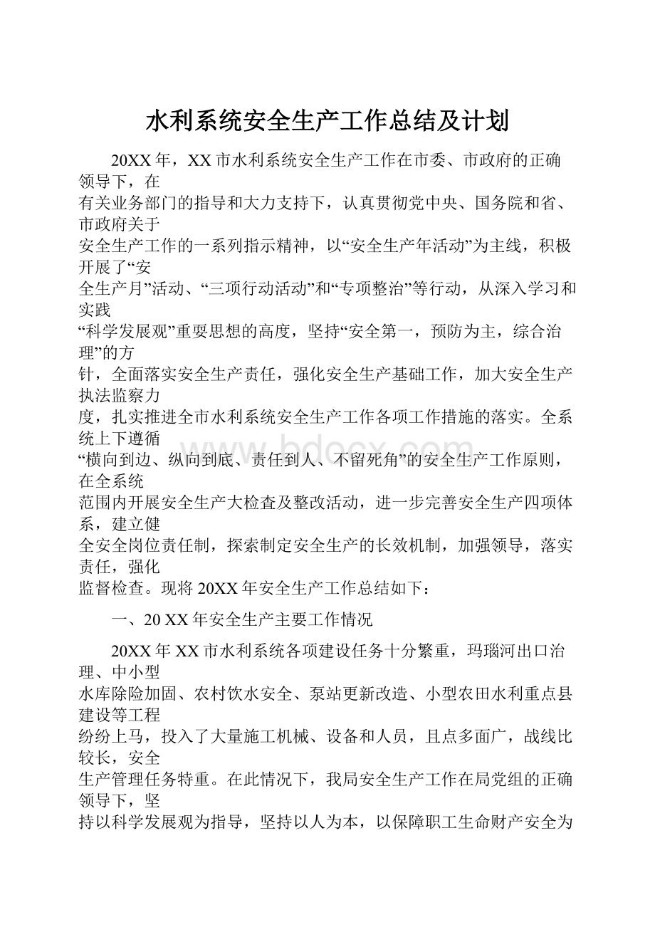 水利系统安全生产工作总结及计划.docx