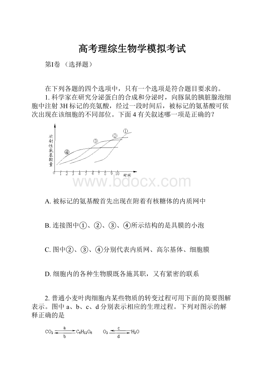 高考理综生物学模拟考试文档格式.docx