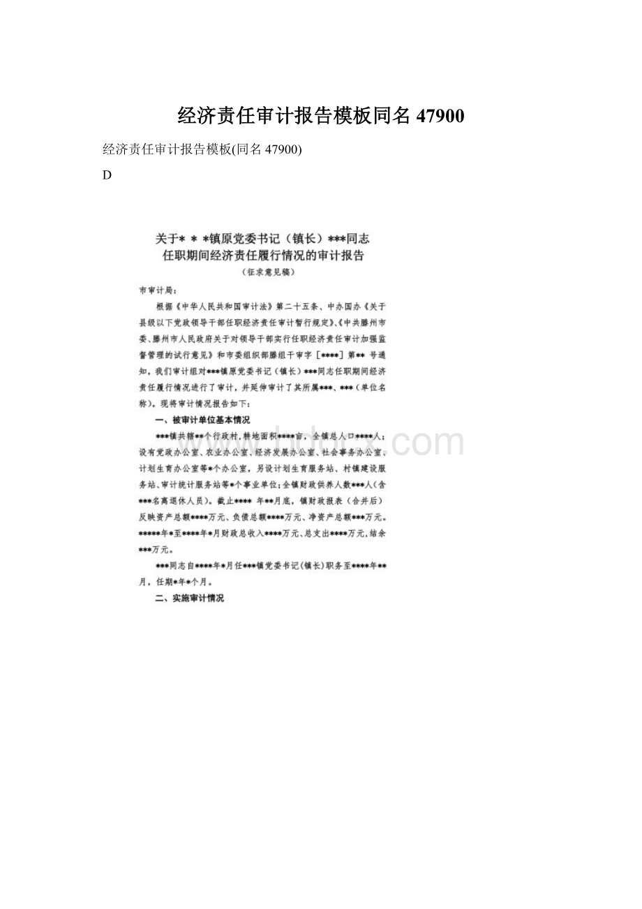 经济责任审计报告模板同名47900.docx_第1页