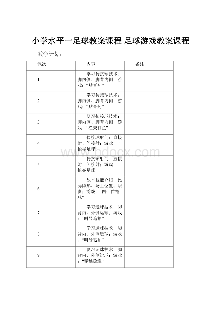 小学水平一足球教案课程 足球游戏教案课程.docx_第1页