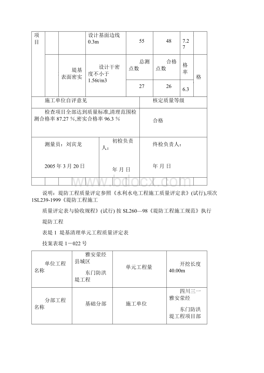 堤基清理单元工程质量评定表格Word格式文档下载.docx_第2页