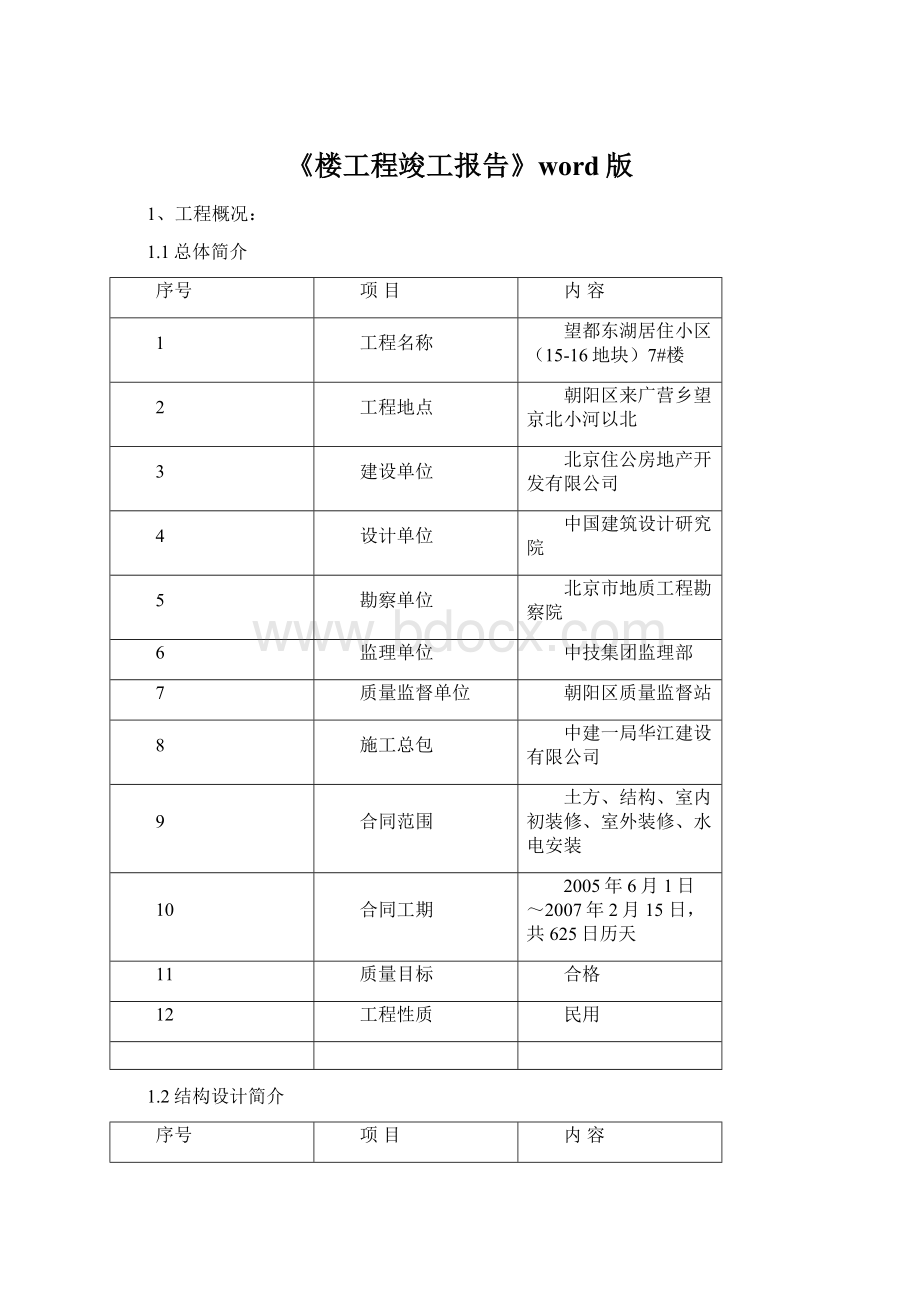 《楼工程竣工报告》word版Word文档下载推荐.docx_第1页