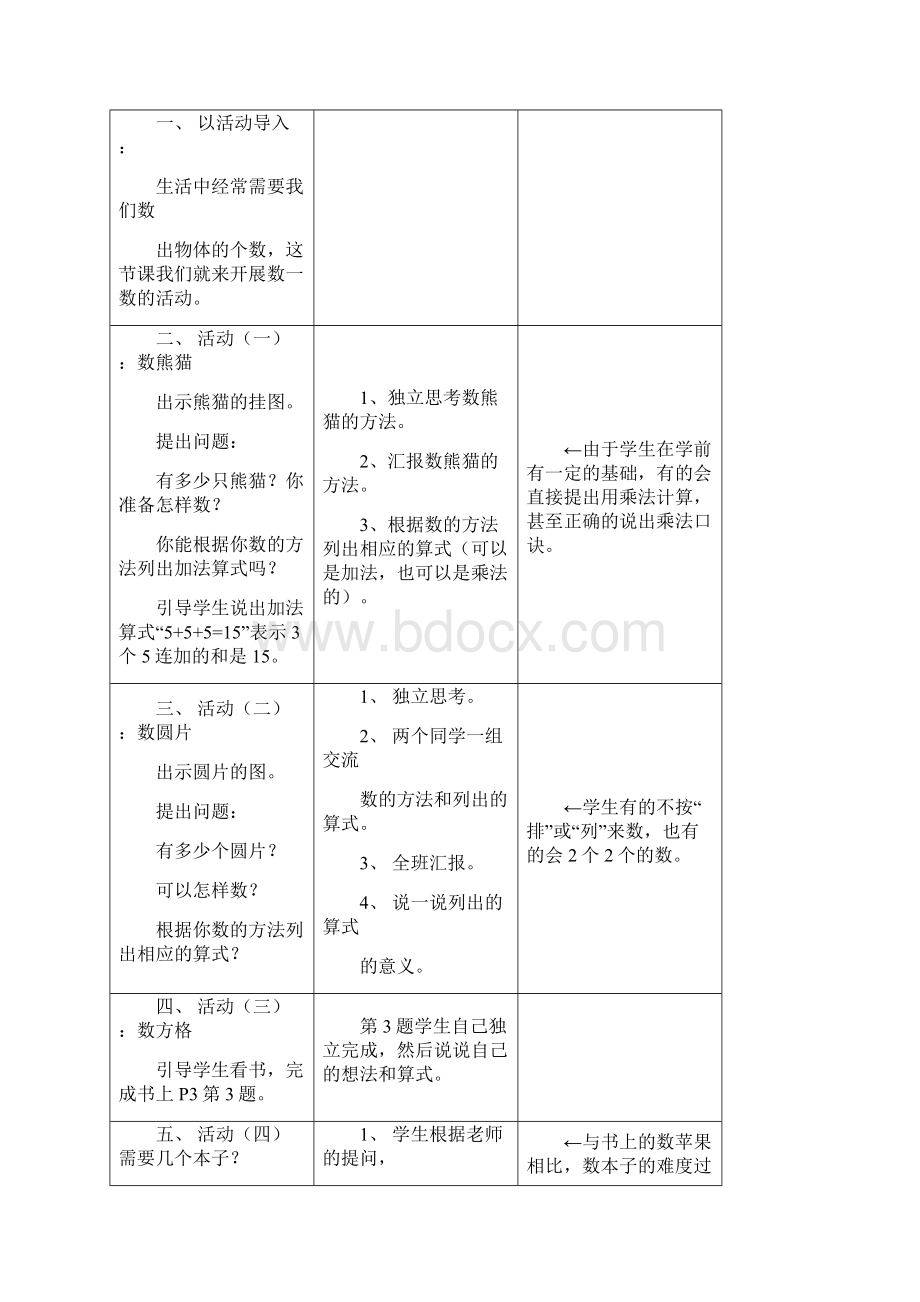 北师大版小学数学二年级上教案表格式全教学反思吐血推文档格式.docx_第3页