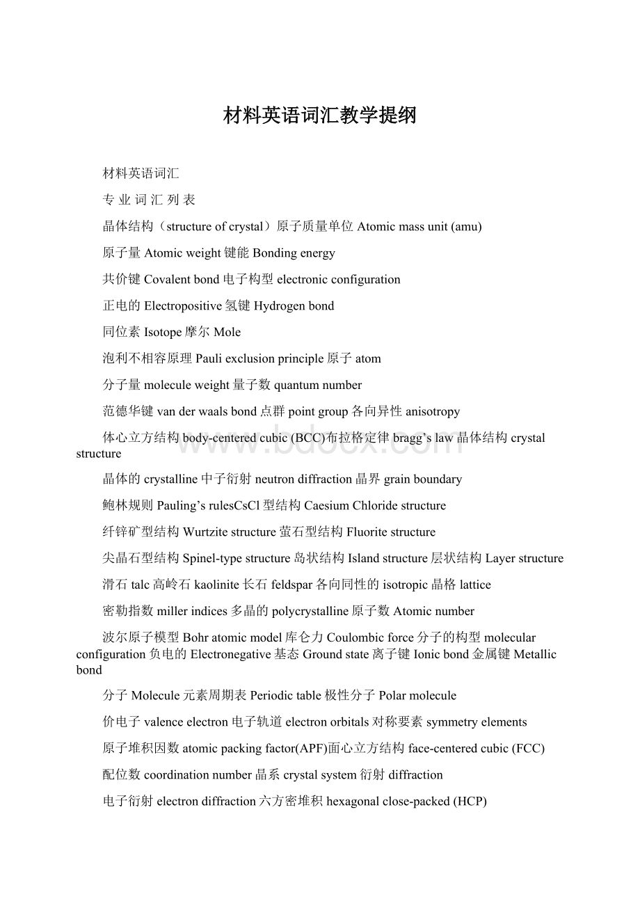 材料英语词汇教学提纲Word文档下载推荐.docx_第1页