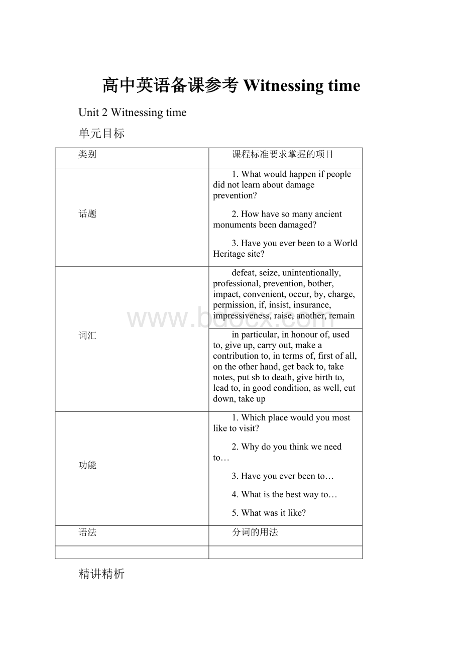 高中英语备课参考 Witnessing timeWord文档格式.docx_第1页