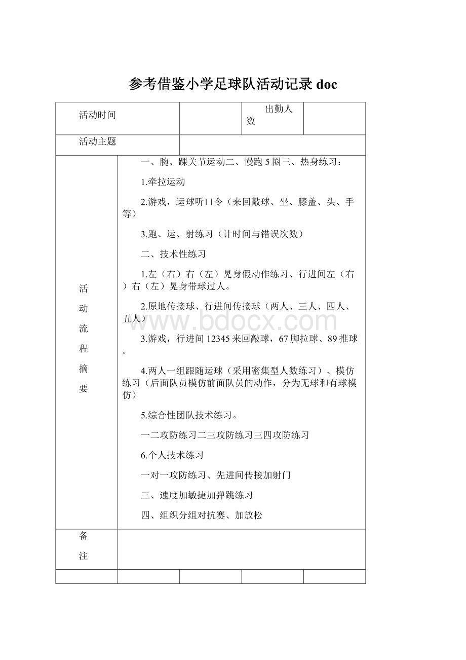 参考借鉴小学足球队活动记录docWord文档下载推荐.docx_第1页