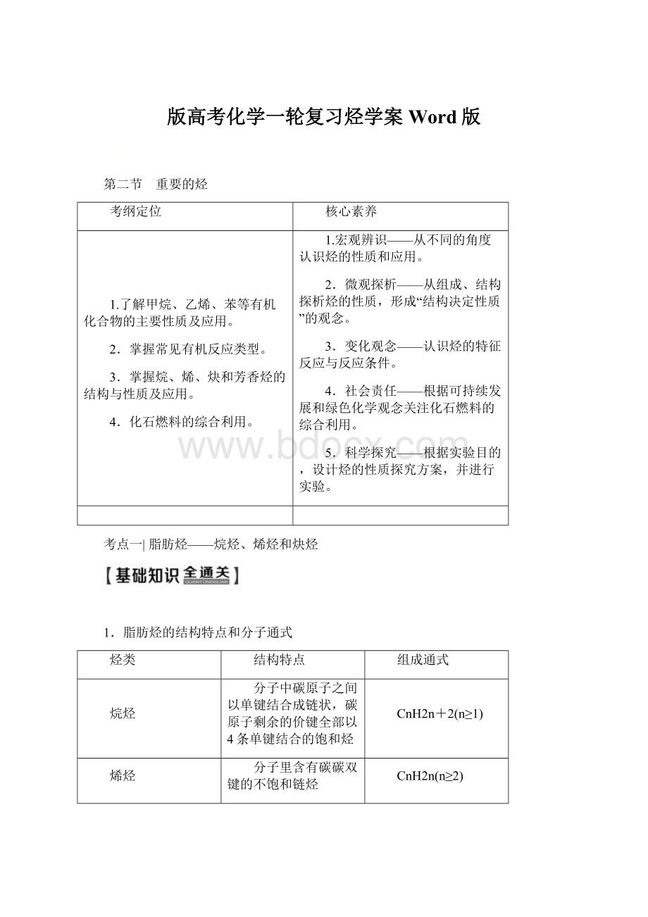 版高考化学一轮复习烃学案Word版文档格式.docx