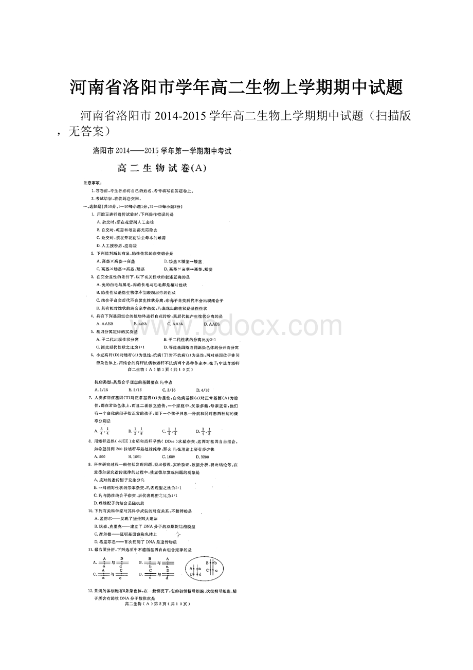 河南省洛阳市学年高二生物上学期期中试题.docx_第1页