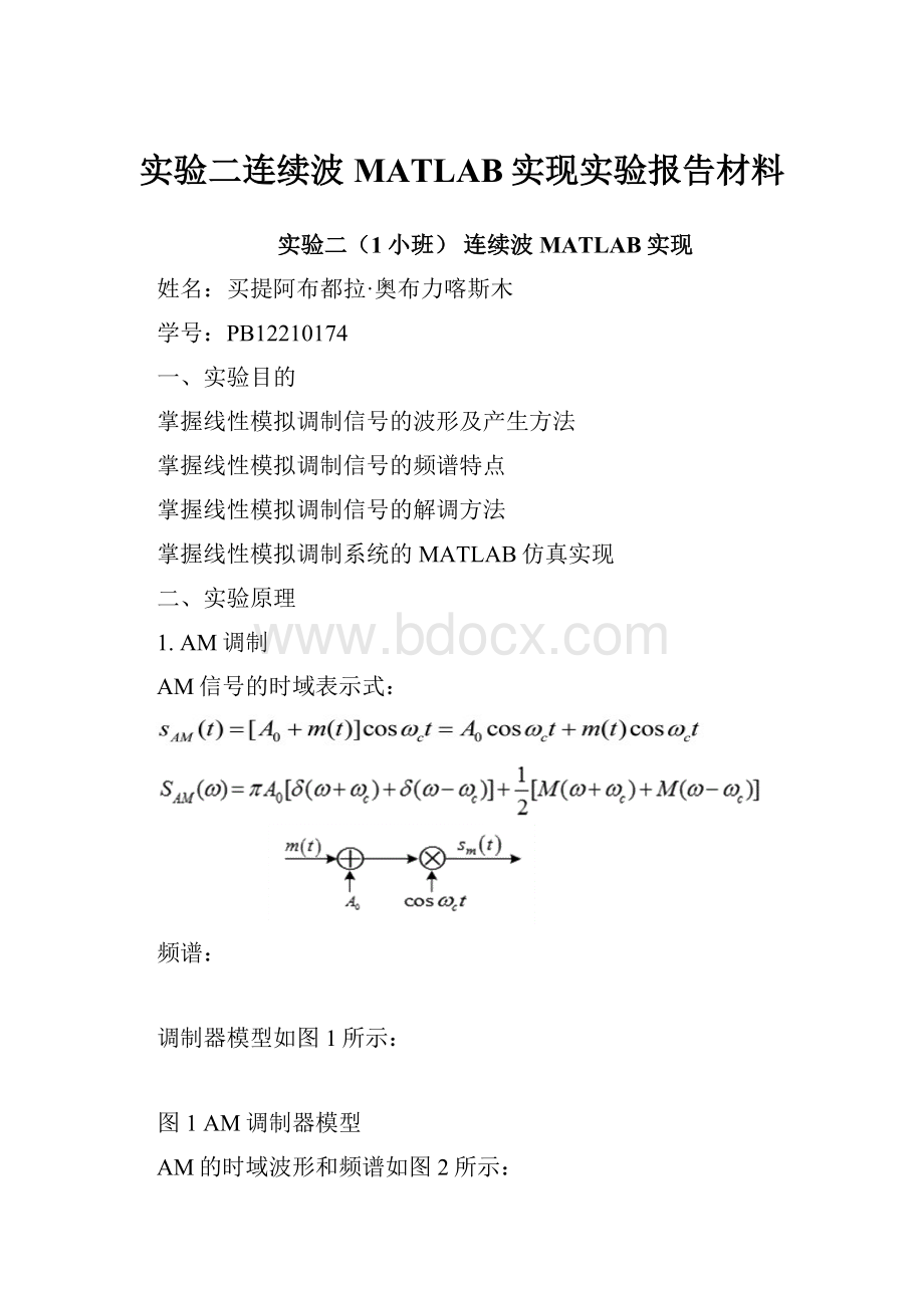 实验二连续波MATLAB实现实验报告材料.docx_第1页