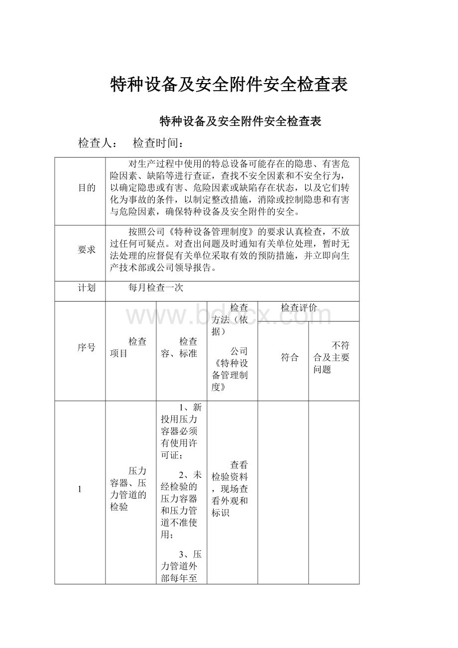 特种设备及安全附件安全检查表Word文件下载.docx