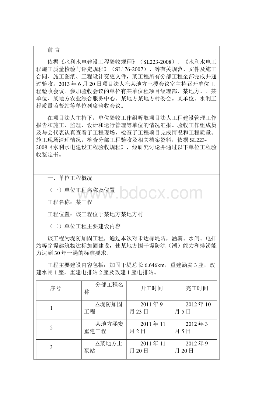 水利水电工程单位工程验收鉴定书.docx_第2页