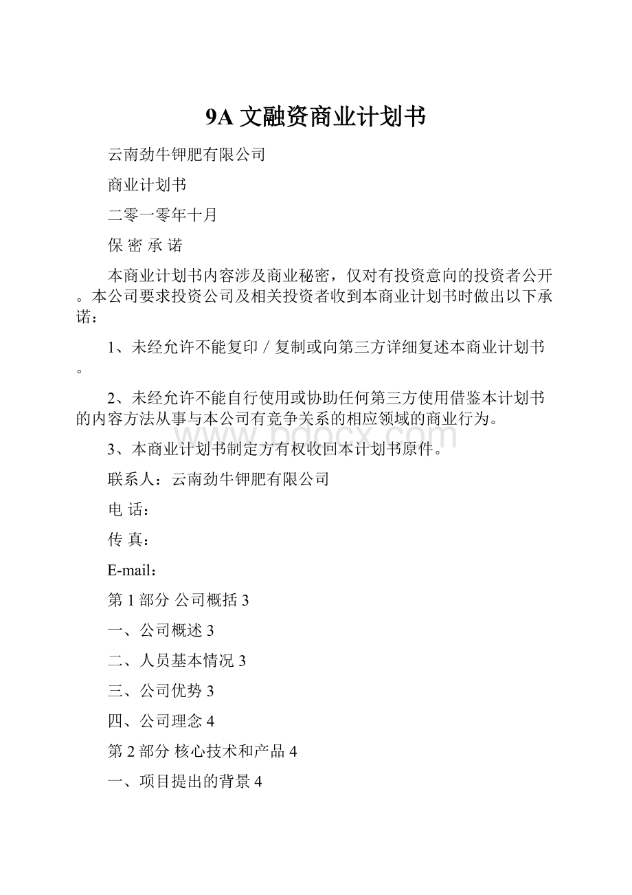 9A文融资商业计划书.docx