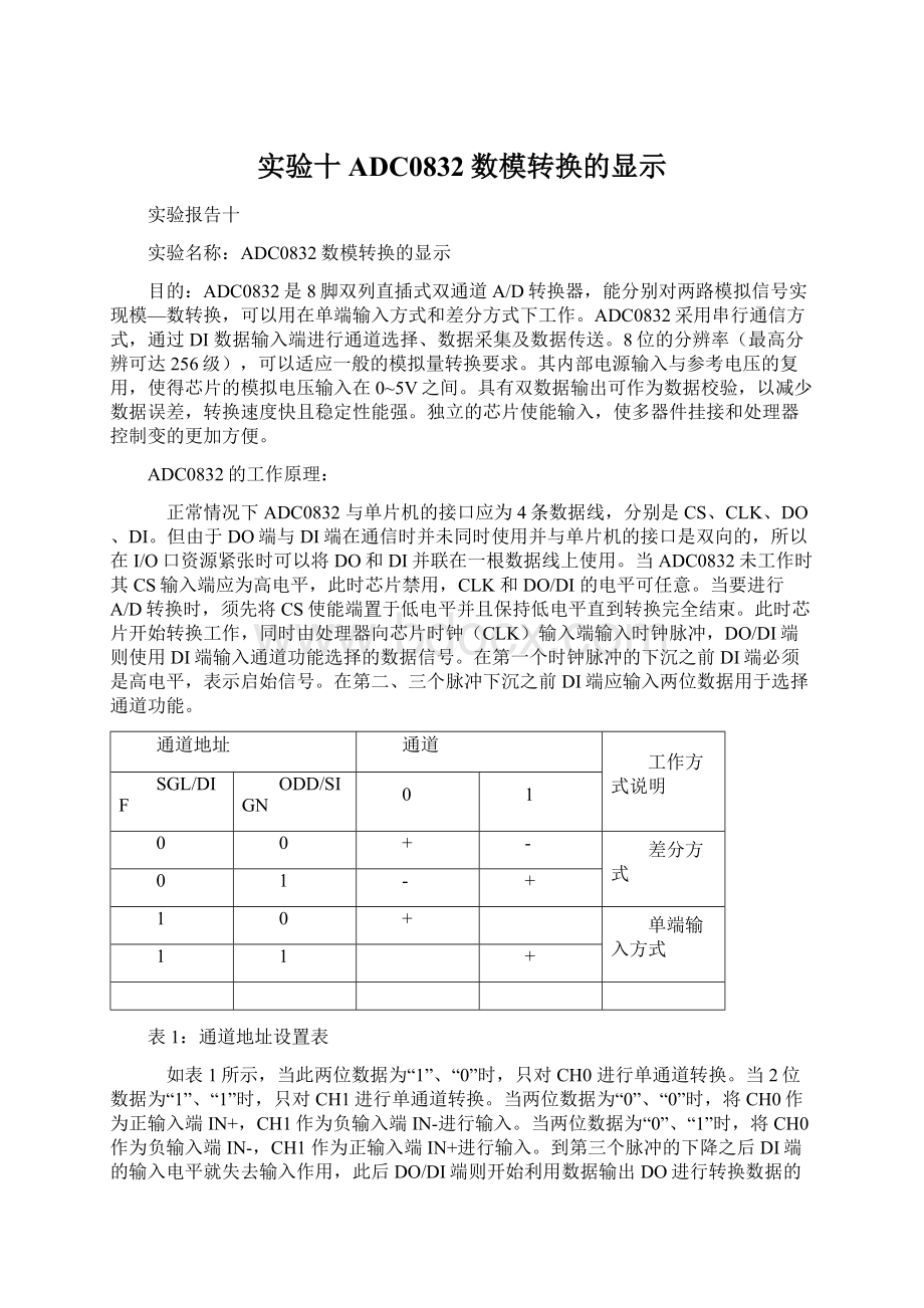 实验十 ADC0832数模转换的显示.docx