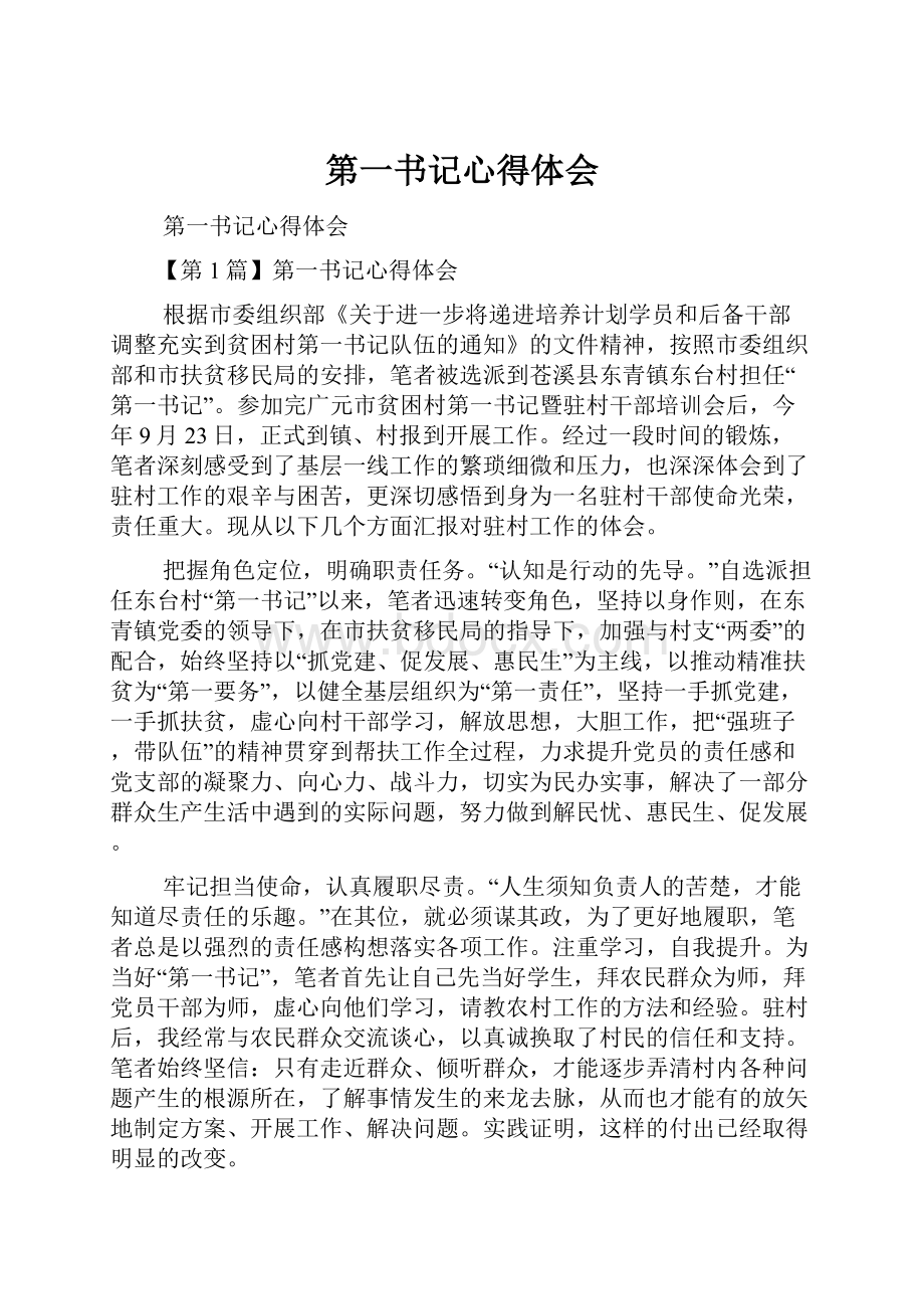 第一书记心得体会Word文档格式.docx_第1页