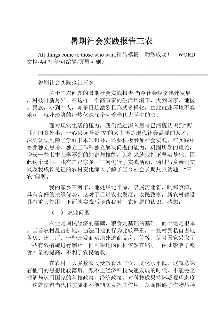 暑期社会实践报告三农.docx_第1页