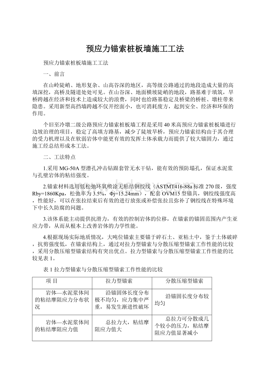 预应力锚索桩板墙施工工法.docx_第1页