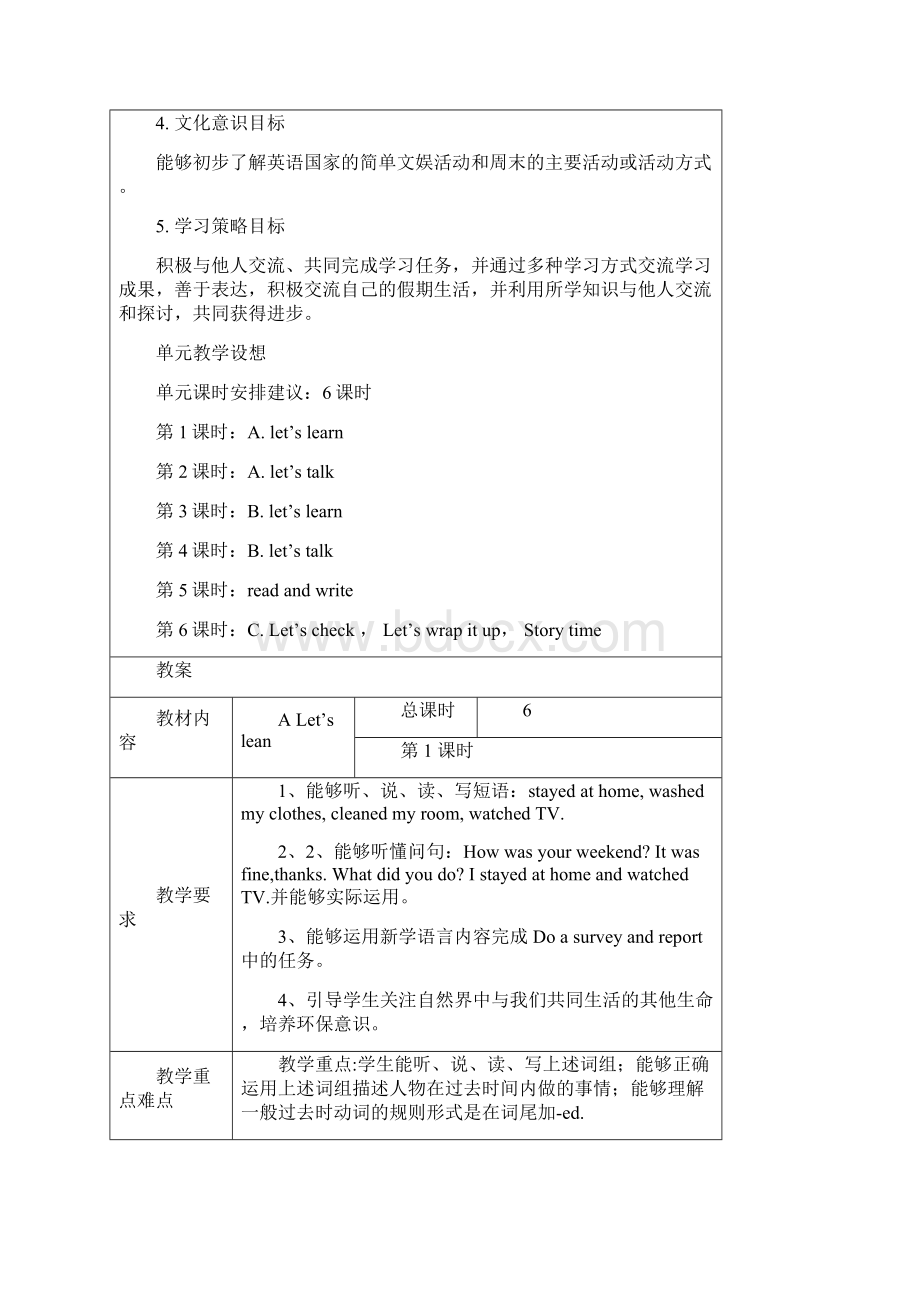 新PEP六下U2Lastweekend单元教学计划及教案Word文档格式.docx_第2页