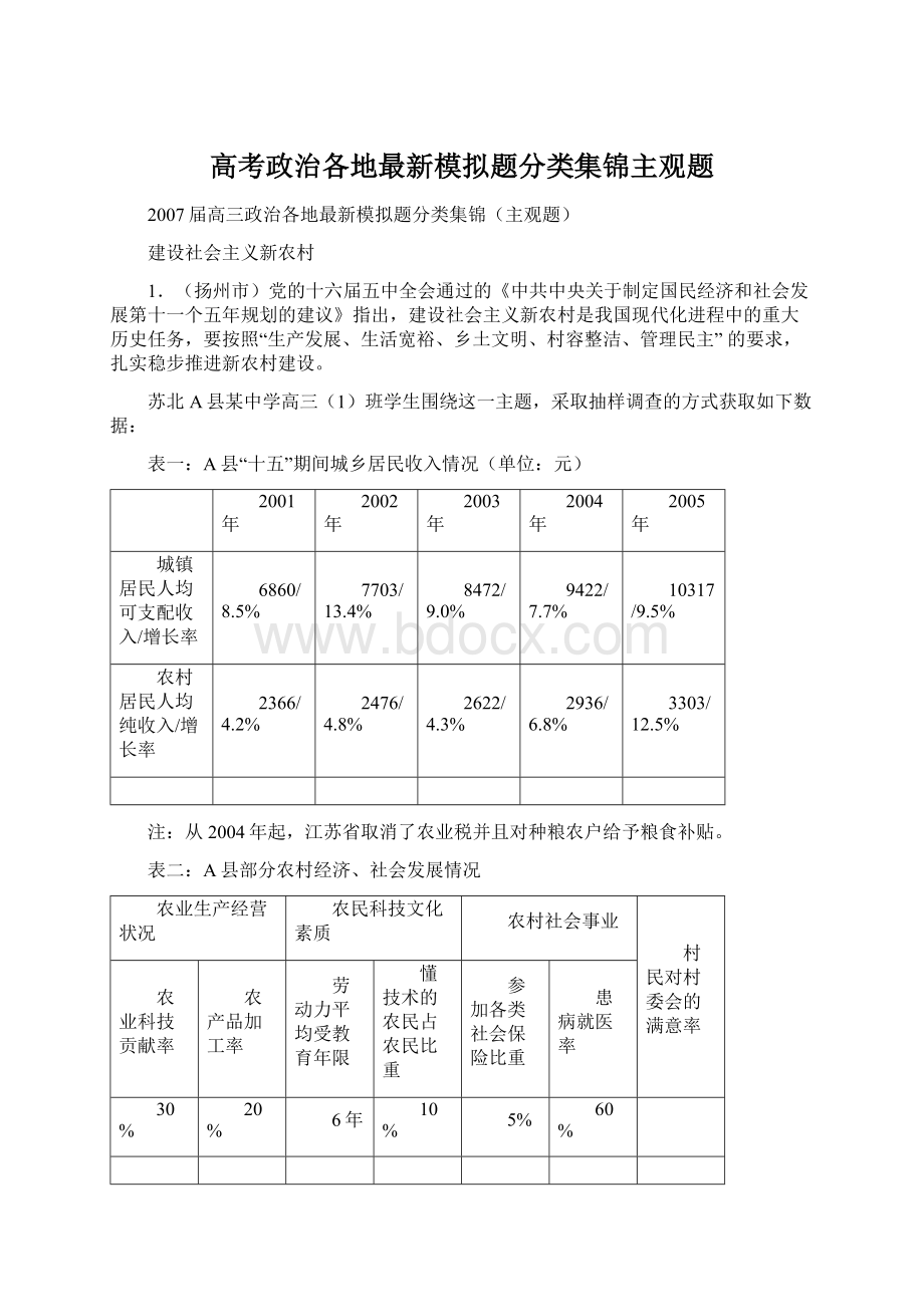 高考政治各地最新模拟题分类集锦主观题文档格式.docx_第1页