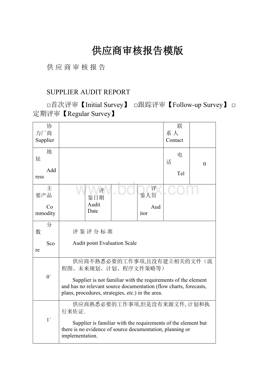 供应商审核报告模版Word格式文档下载.docx