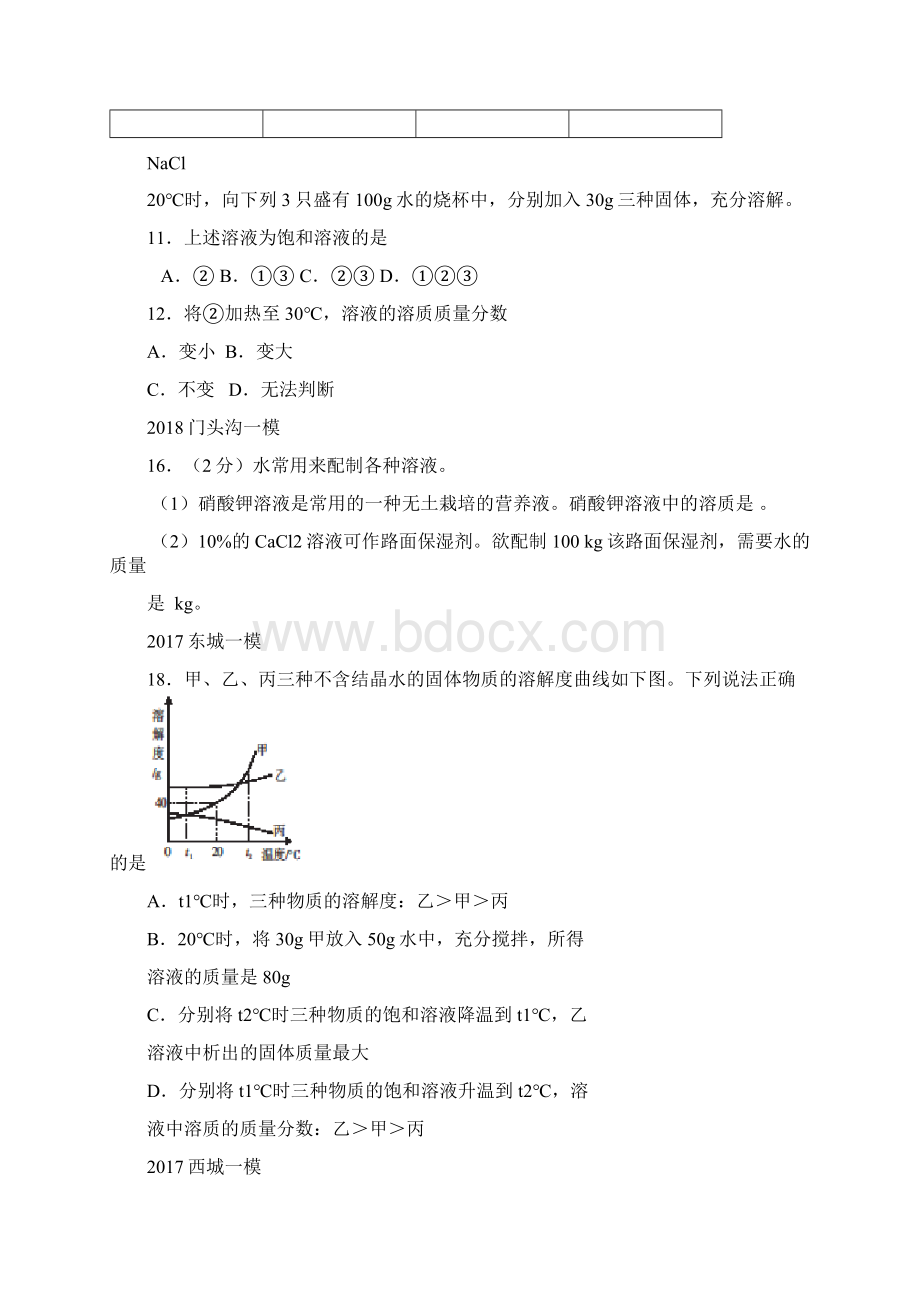 北京中考知识点专题汇编中考专题化学 第5讲 溶液含答案Word下载.docx_第3页