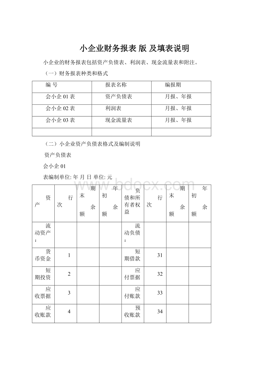 小企业财务报表 版 及填表说明.docx_第1页