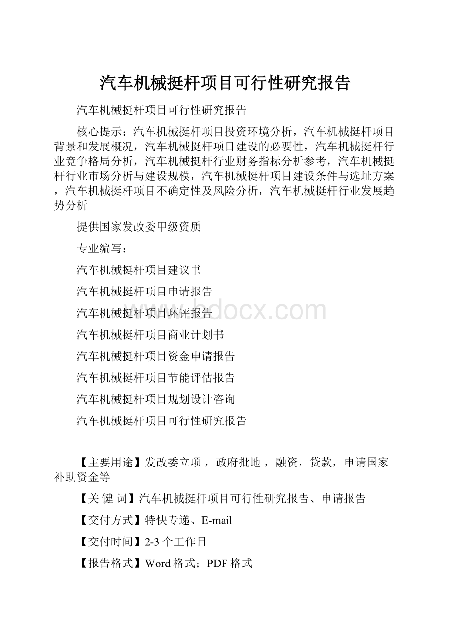 汽车机械挺杆项目可行性研究报告.docx_第1页