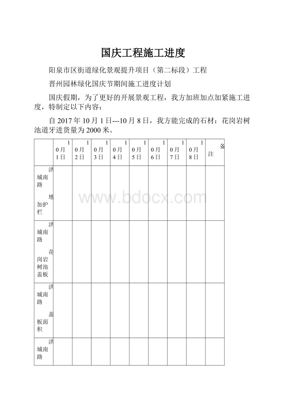 国庆工程施工进度.docx