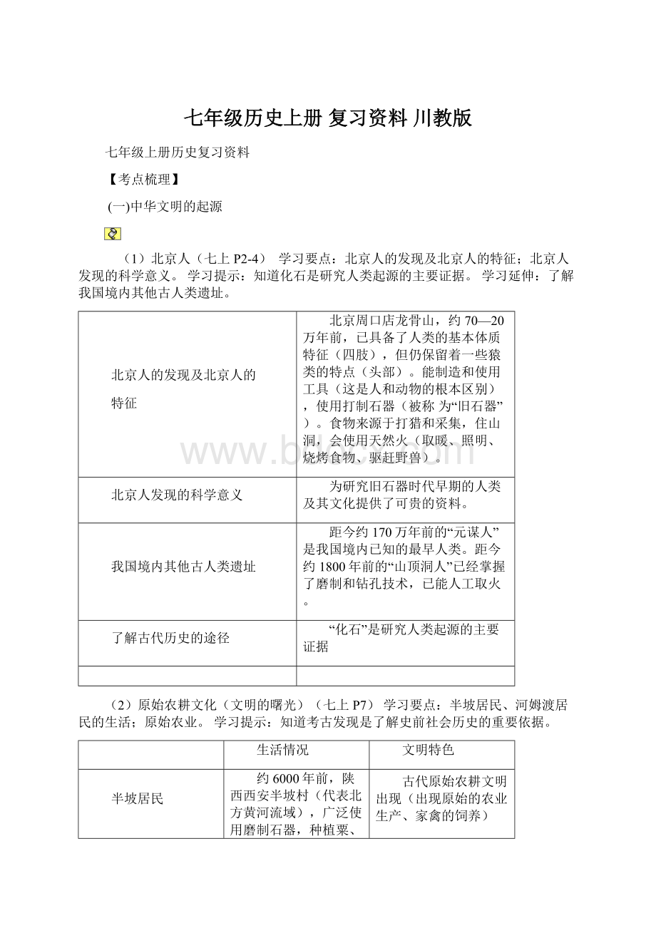 七年级历史上册 复习资料 川教版.docx_第1页