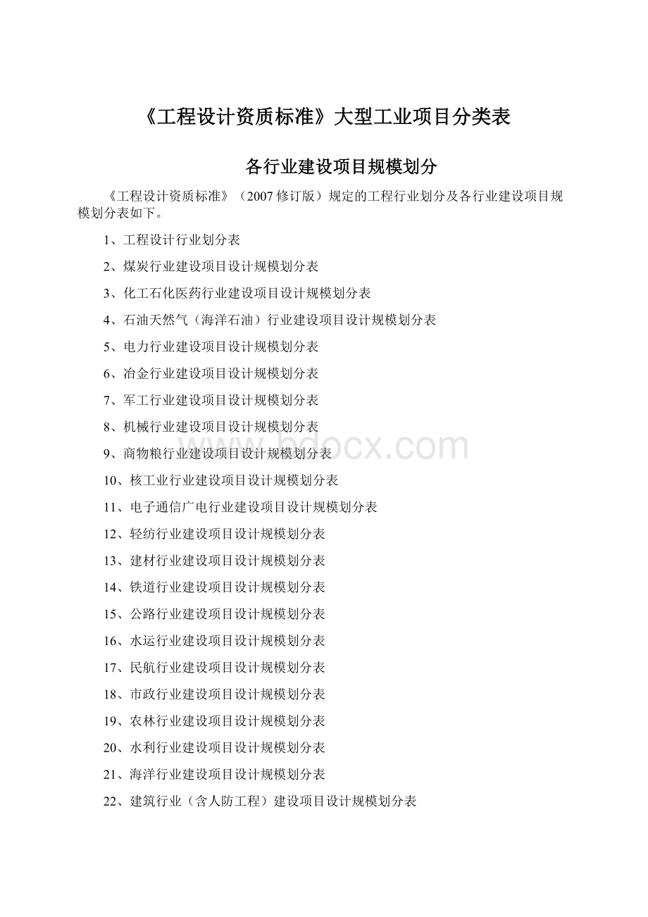 《工程设计资质标准》大型工业项目分类表Word下载.docx