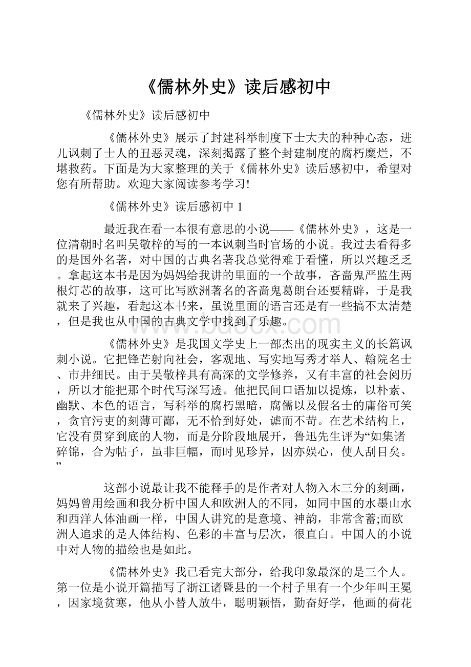 《儒林外史》读后感初中.docx_第1页