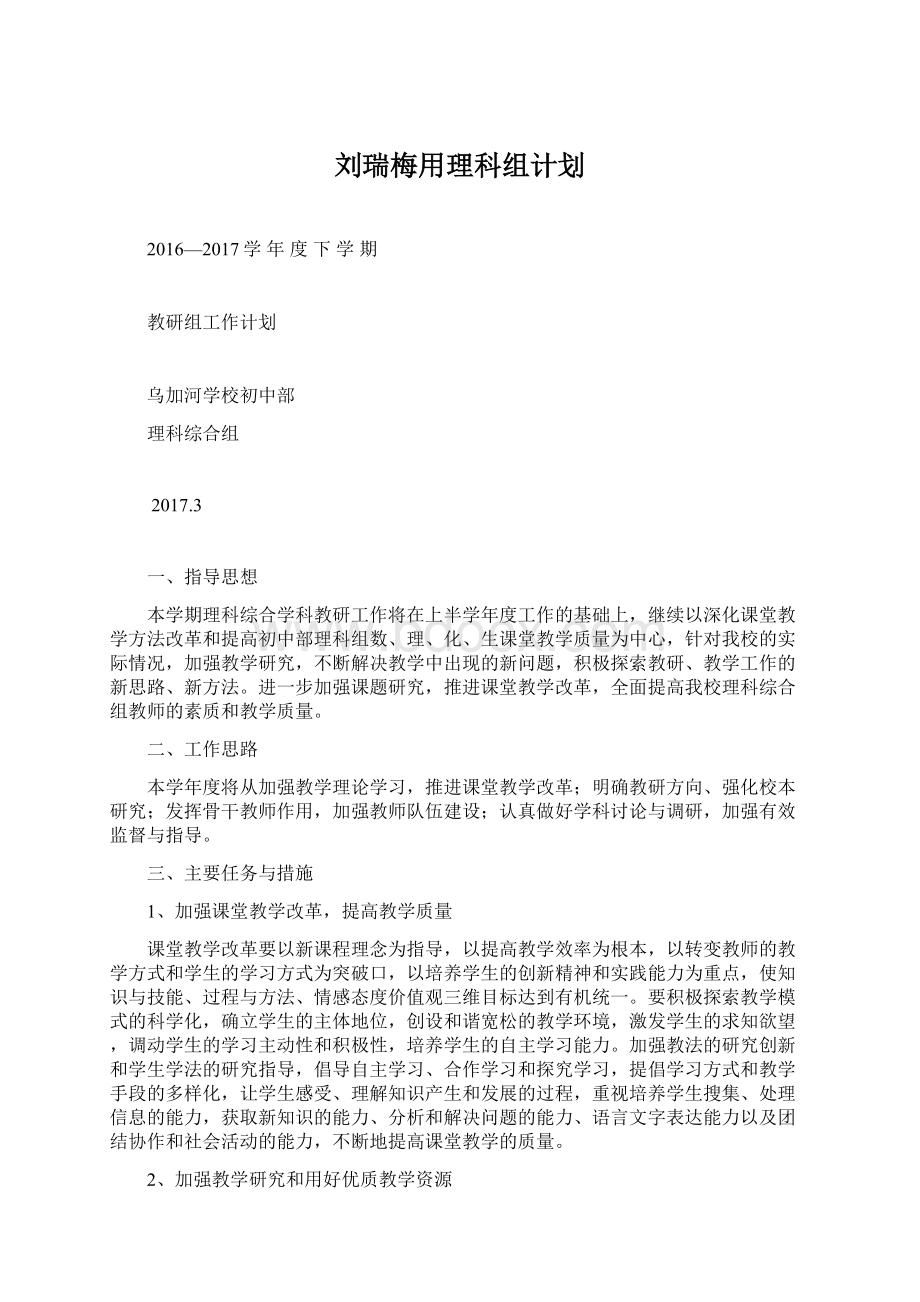 刘瑞梅用理科组计划.docx