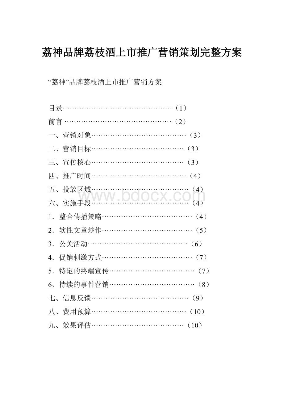 荔神品牌荔枝酒上市推广营销策划完整方案Word文档格式.docx