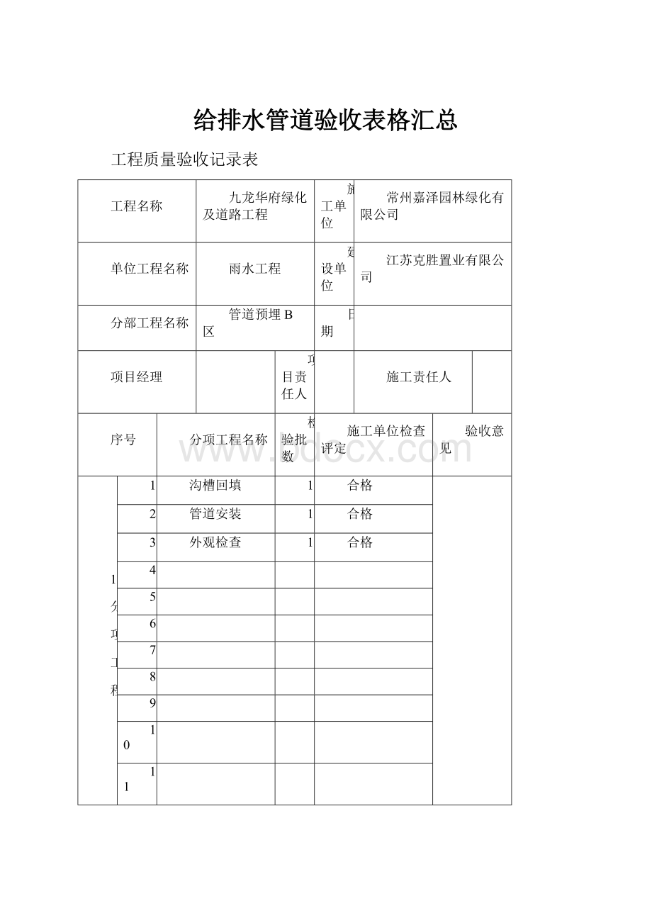 给排水管道验收表格汇总Word格式.docx