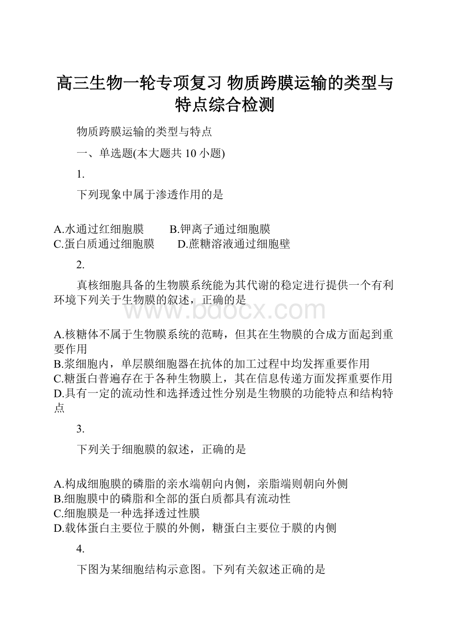 高三生物一轮专项复习 物质跨膜运输的类型与特点综合检测文档格式.docx