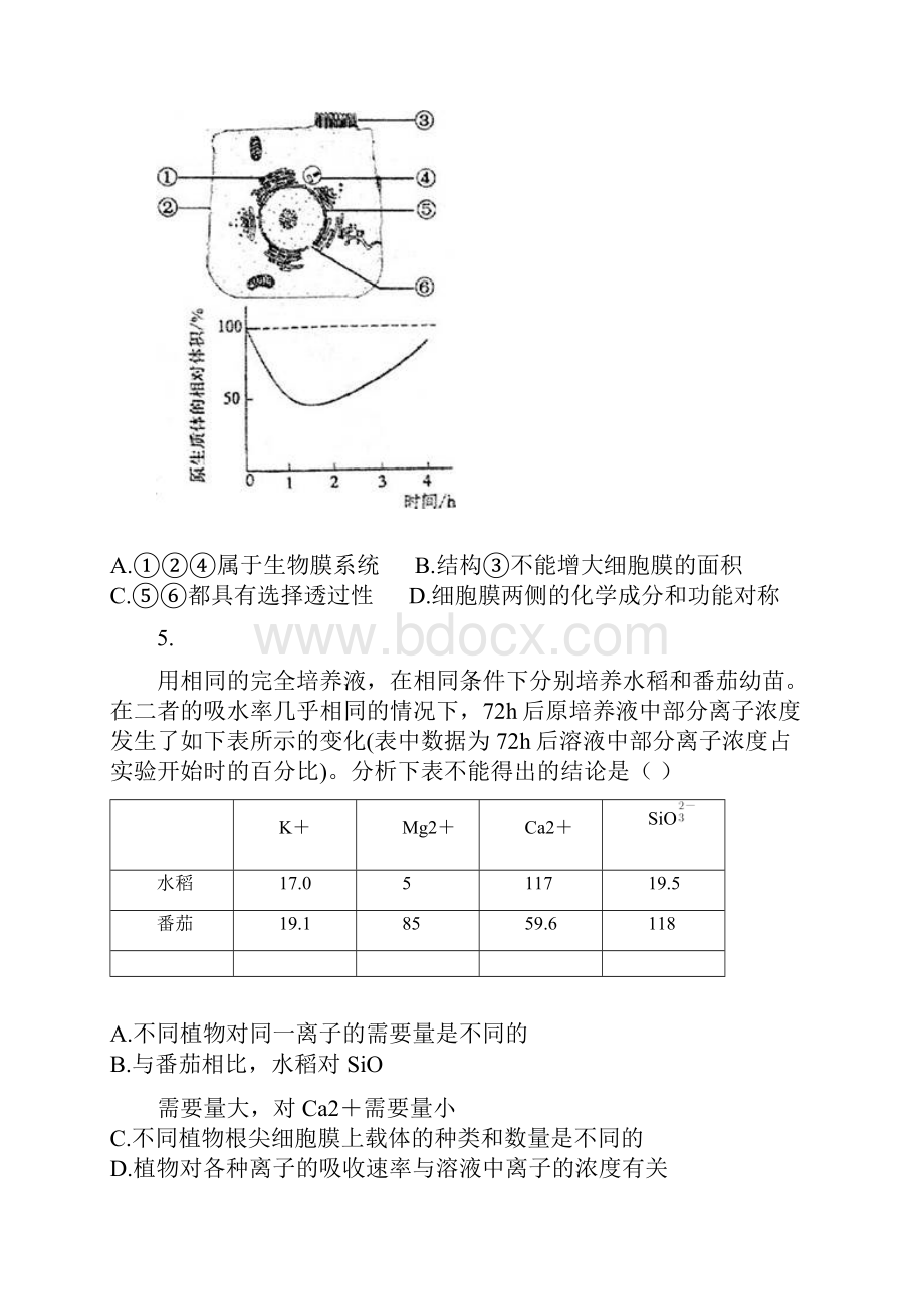 高三生物一轮专项复习 物质跨膜运输的类型与特点综合检测文档格式.docx_第2页