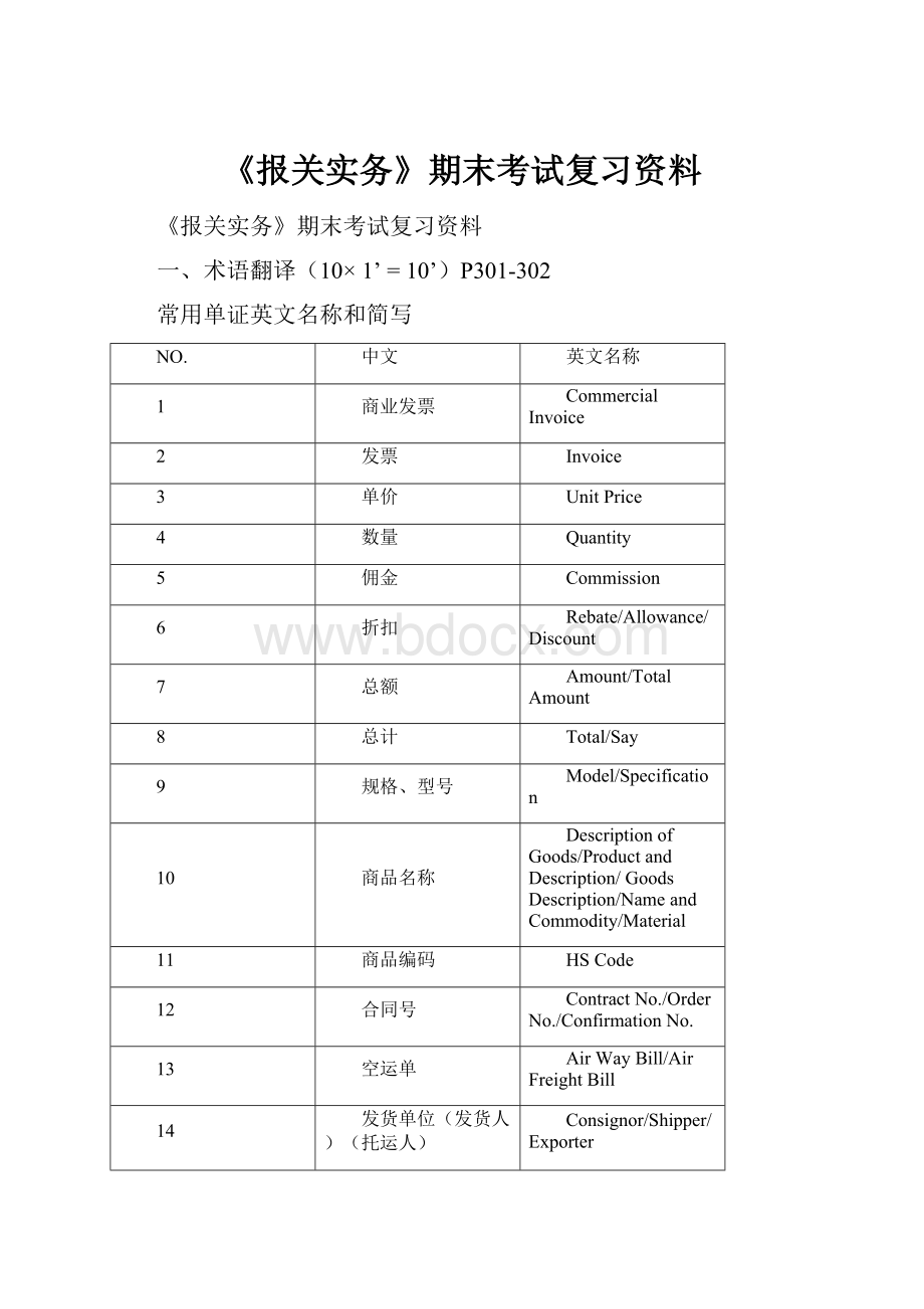 《报关实务》期末考试复习资料.docx