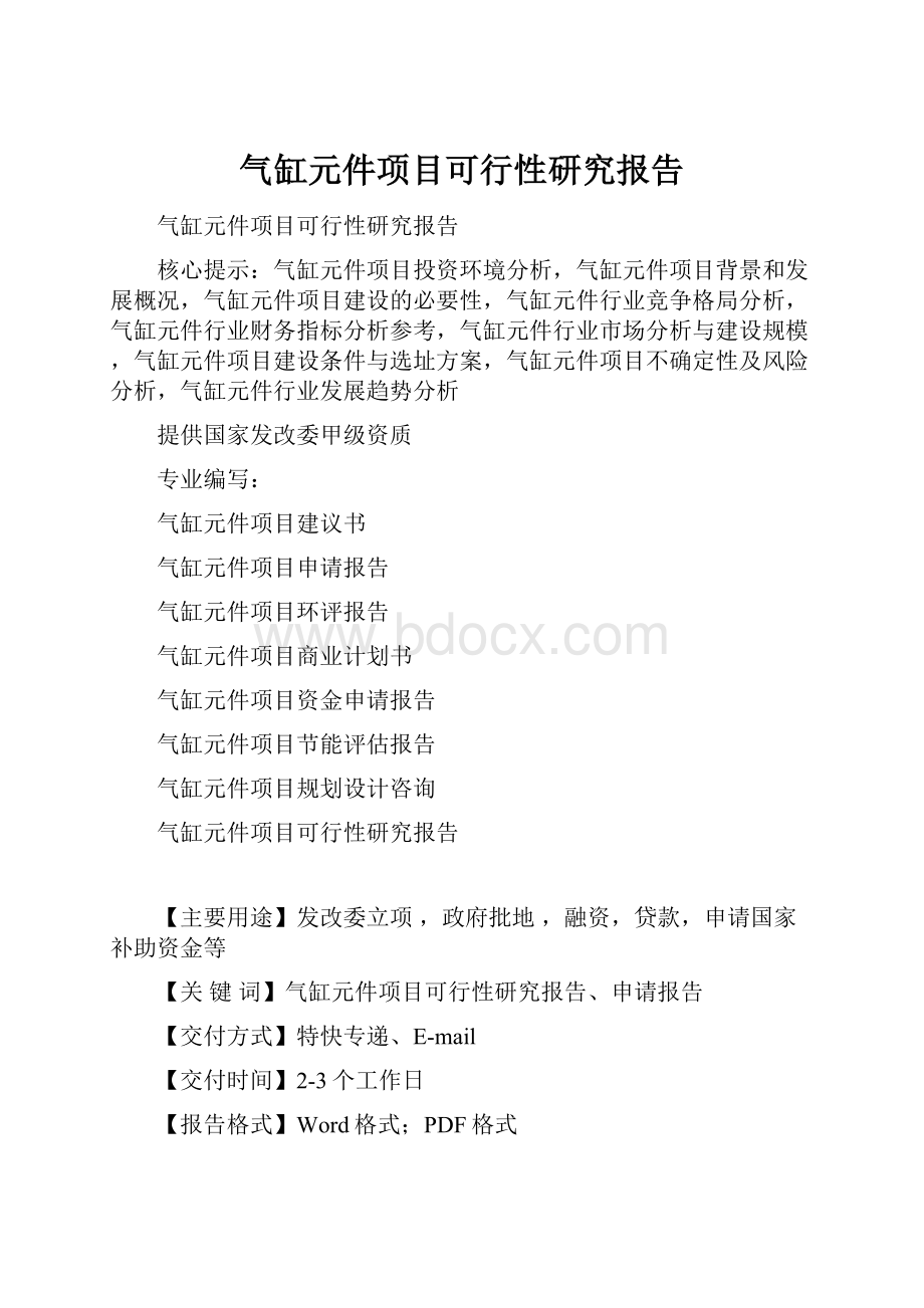 气缸元件项目可行性研究报告Word文档格式.docx